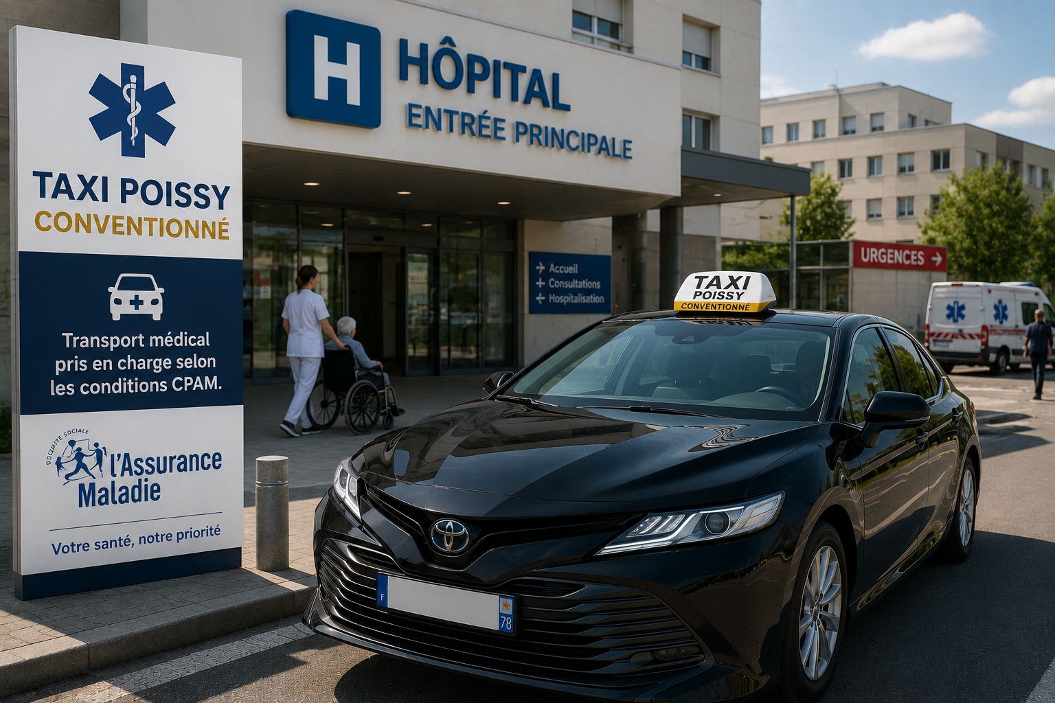 Approved medical taxi at a hospital Approved medical taxi at a hospital
